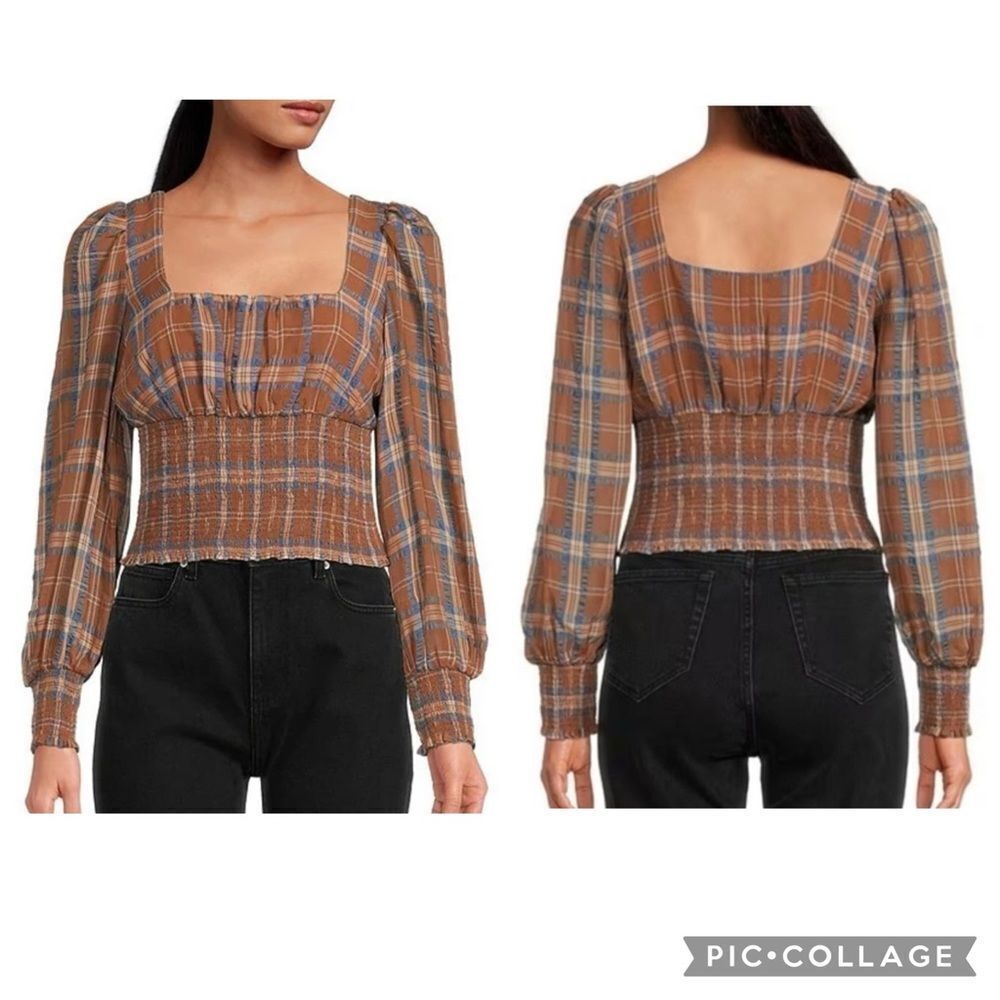 GIANNI BINI Faye Plaid Smocked Top